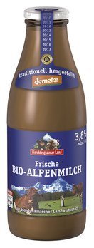 Berchtesgadener Alpenmilch, 3,8%, Demeter, in der Flasche, 1 l (kein Versand)