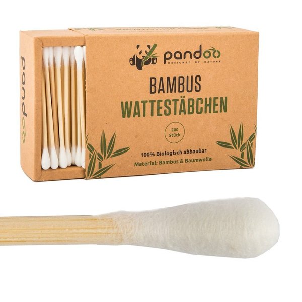 pandoo BAMBUS Wattestäbchen mit Bio-Baumwolle, 200 STK